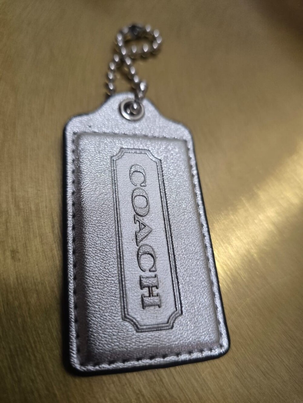 Coach Replacement 2.5” Hang Tag Gray Patent Logo Charm Keychain